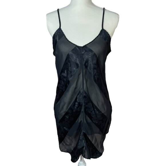 Vintage Tender Moments Black Satin Striped Slip Dress Mini Dress Women's Size M - Picture 1 of 8